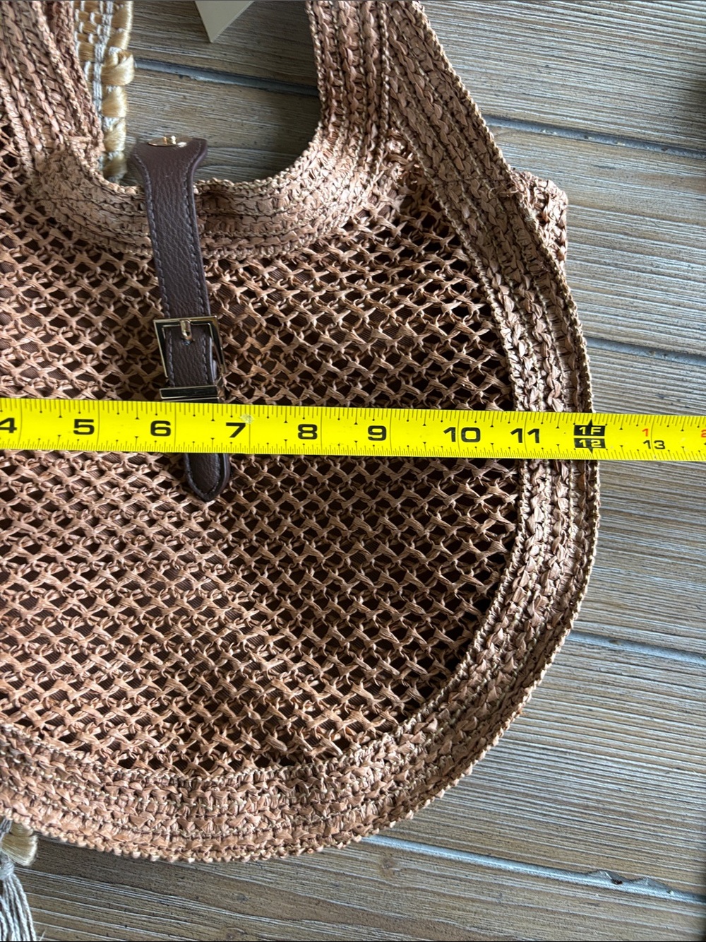 a new day tan braided mesh tote with brown buckle - Picture 7 of 8